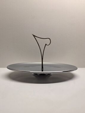 Serving Tray Vtg Mid Century Modern Atomic Starburst Chrome Brass Handle 12.75"